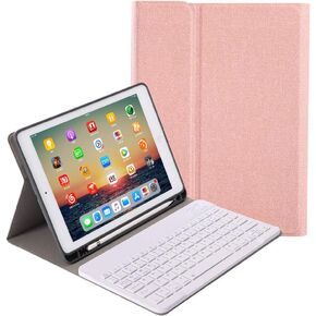 for iPad 9th Gen(2021)/7th 8th Generation 10.2 inch Keyboard Leather Case,Slim Folio Cover Removable Detachable Wireless Bluetooth Keyboard with Apple Pencil Holder for iPad 10.2"(Rose Gold)
