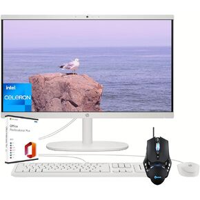 HP All-in-One Desktop with Microsoft Office License & Win 11 Pro, 21.5" FHD Display, 8GB RAM, 512CB SSD, Intel Dual-Core Processor, Intel UHD Graphics, True Vision Camera, WiFi 6, Designed Mouse