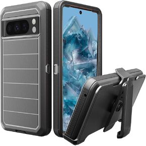 مصممة لجراب Google Pixel 8 Pro مع مشبك حزام ومسند، حافظة متينة ثلاثية الطبقات لكامل الجسم لهاتف Pixel 8 pro 5G 6.7 بوصة (أسود + برتقالي)