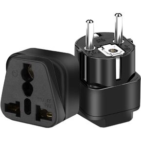 (2pack) EU4.8MM to UK Socket Travel Adaptor,European 2 pin Standard Travel Adapter,German Plug to a Variety of National Socket Travel Conversion Plugs,German Plug to USA 2/3 Holes (Black)
