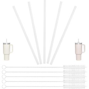 5 Pack Replacement Straws Compatible with Hydro Flask Standard Wide Mouth Bottle Straw Lid with 5 Pack Straw Brush,BPA Free, Reusable Straw,Plastic,Clear