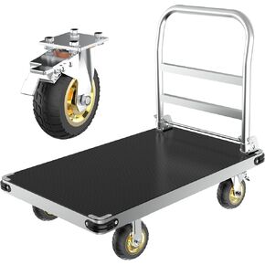 PHEXOD Platform Truck, 2200 LBS Capacity Heavy Duty Cart with 2MM Thicked Steel Plate and Reinforced Bottom Support, Flat Cart with 6'' Swivel Brake Wheels, Foldable Push Cart Dolly, 36"X 24"