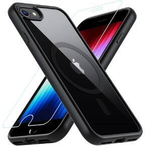 BESINPO Magnetic Case for iPhone SE 2022/SE 2020/8/7 Case, with Tempered Glass Screen Protector, [Compatible with MagSafe], Military Drop Shockproof Cover for iPhone SE 3/SE 2/8/7 4.7 inch,Black
