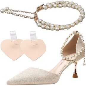1 Pair Pearls Shoe Strap with Self-Adhesive Heel Cushion Detachable Ankle Straps Belt Band for High Heels Pumps Flats Sandals