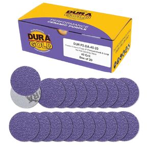 Dura-Gold Premium 2" Purple Film Ceramic Sanding Discs, 36 Disc Variety Pack, Grits 40, 60, 80, 120, 220, 320, 400, 600, 800, 1000, 1500, 2000 - Hook & Loop Sandpaper & Drill Backing Plate - Auto Wood