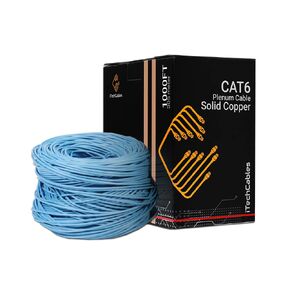 Cat6 Plenum 1000ft CMP Cable, Network Analyzer Test Passed, 4 Pair Pure Solid Copper, 23AWG, 550MHz, Network Cable, Unshielded Twisted Pair UTP, Bulk Ethernet Cable, Blue in Color (Blue)