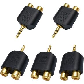 3.5mm to RCA Splitter Adapter Gold Plated 3 Poles 3.5mm (1/8 inch) Stereo Audio Male to 2 RCA Female AUX Audio Y Splitter Adapter Converter (5Pack)