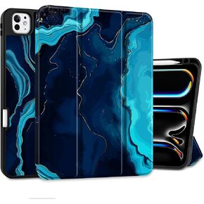 DONGKE Case for iPad Pro M4 11 inch 2024 5th Generation - [Built-in Pencil Holder] Ultra Thin Soft TPU Back Cover with Trifold Stand Support Auto Wake/Sleep for iPad Pro 11-inch (M4) - Florals