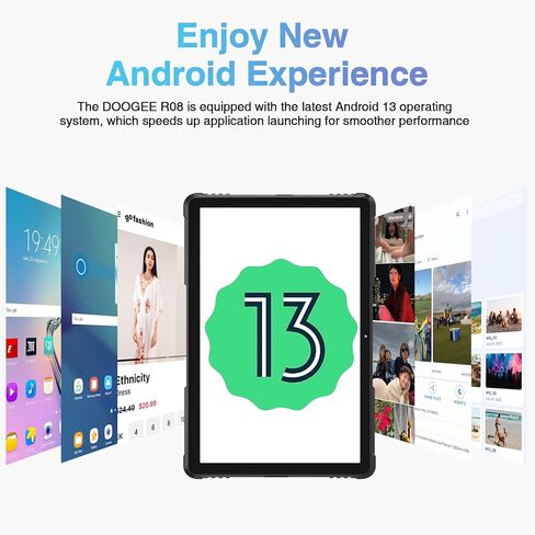 DOOGEE R08 جهاز لوحي متين Android 13، 7680 مللي أمبير في الساعة 10.1 بوصة 2K FHD+، 16(6+10 افتراضي) GB+256 جيجابايت كمبيوتر لوحي مقاوم للماء، 13 ميجابكسل ثماني النواة IP68&IP69K/شريحتين 4G LTE/5G WiFi/Face ID/GPS/OTG in Kuwait