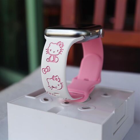 Cute Cartoon Engraved Bands Compatible with Apple Watch Band 40mm 41mm 38mm 42mm 44mm 45mm 49mm Women, Two-Tone Silicone Sport Strap for iWatch Band Series 9 8 7 6 5 4 SE Ultra 2 in Saudi Arabia