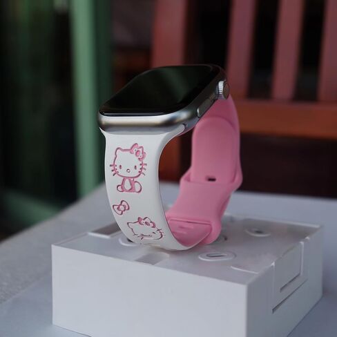 Cute Cartoon Engraved Bands Compatible with Apple Watch Band 40mm 41mm 38mm 42mm 44mm 45mm 49mm Women, Two-Tone Silicone Sport Strap for iWatch Band Series 9 8 7 6 5 4 SE Ultra 2 in Saudi Arabia
