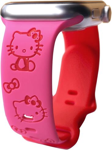Cute Cartoon Engraved Bands Compatible with Apple Watch Band 40mm 41mm 38mm 42mm 44mm 45mm 49mm Women, Two-Tone Silicone Sport Strap for iWatch Band Series 9 8 7 6 5 4 SE Ultra 2 in Saudi Arabia