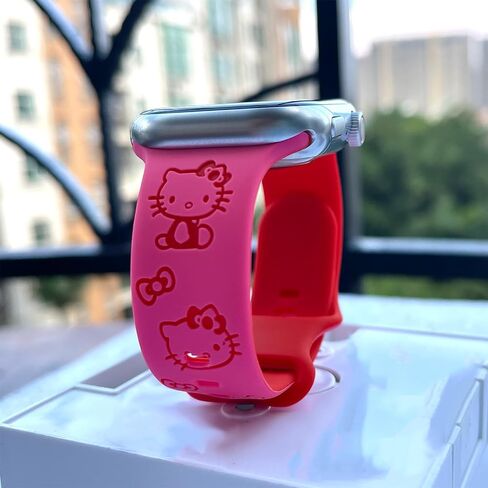 Cute Cartoon Engraved Bands Compatible with Apple Watch Band 40mm 41mm 38mm 42mm 44mm 45mm 49mm Women, Two-Tone Silicone Sport Strap for iWatch Band Series 9 8 7 6 5 4 SE Ultra 2 in Saudi Arabia