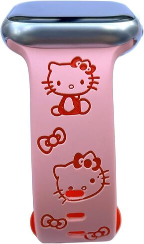 Cute Cartoon Engraved Bands Compatible with Apple Watch Band 40mm 41mm 38mm 42mm 44mm 45mm 49mm Women, Two-Tone Silicone Sport Strap for iWatch Band Series 9 8 7 6 5 4 SE Ultra 2 in Saudi Arabia