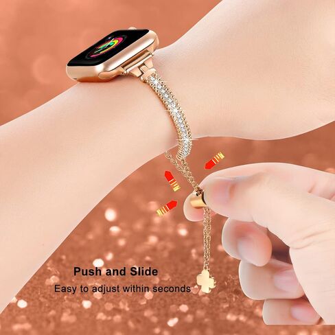 Fastgo Bling متوافق مع سوار ساعة Apple للنساء 41 مم 40 مم 38 مم 42 مم 44 مم 45 مم 49 مم، سوار معدني دايموند أنيق لساعة Iwatch، ذهبي in Kuwait