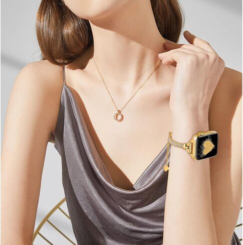 Fastgo Bling متوافق مع سوار ساعة Apple للنساء 41 مم 40 مم 38 مم 42 مم 44 مم 45 مم 49 مم، سوار معدني دايموند أنيق لساعة Iwatch، ذهبي in Kuwait
