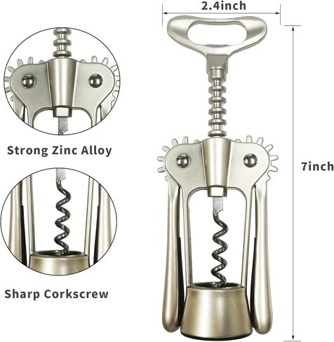 فتاحة زجاجات النبيذ شديدة التحمل - 2 في 1 أذرع جسم من سبائك الزنك من الفولاذ المقاوم للصدأ فتاحة نبيذ حلزونية، مفتاح يدوي متعدد الوظائف للنبيذ والبيرة لحانات المطاعم والمطبخ المنزلي لاستخدام DEHOZO in Kuwait