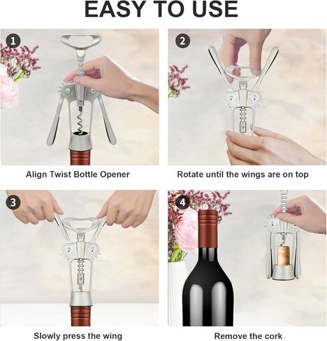 فتاحة زجاجات النبيذ شديدة التحمل - 2 في 1 أذرع جسم من سبائك الزنك من الفولاذ المقاوم للصدأ فتاحة نبيذ حلزونية، مفتاح يدوي متعدد الوظائف للنبيذ والبيرة لحانات المطاعم والمطبخ المنزلي لاستخدام DEHOZO in Kuwait