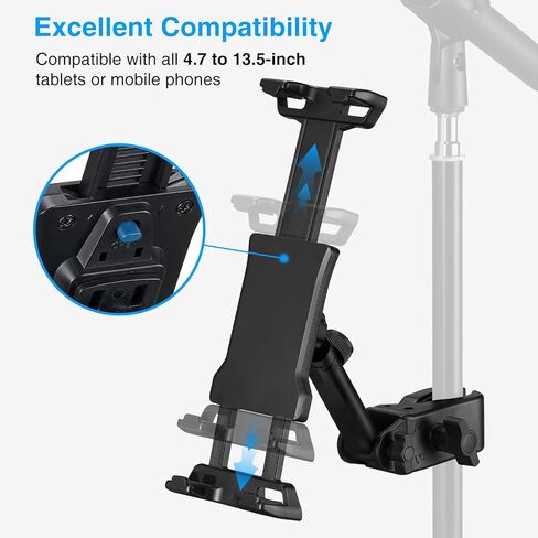 LEKATO Tablet Holder for Mic Stand, Adjustable Microphone Music Stand Phone Holder Mount, Compatible with iPad, iPhone, All 4.7-13.5 Inches Tablets & Smartphones in Kuwait