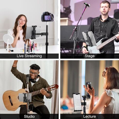 LEKATO Tablet Holder for Mic Stand, Adjustable Microphone Music Stand Phone Holder Mount, Compatible with iPad, iPhone, All 4.7-13.5 Inches Tablets & Smartphones in Kuwait