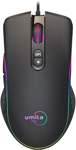 ماوس ألعاب UMILA PC مع أزرار جانبية، ماوس سلكي، أجهزة كمبيوتر محمولة ماوس RGB، قابل للتعديل 8000 نقطة في البوصة، متوافق مع أجهزة الكمبيوتر التي تعمل بنظام Windows، أسود in Kuwait