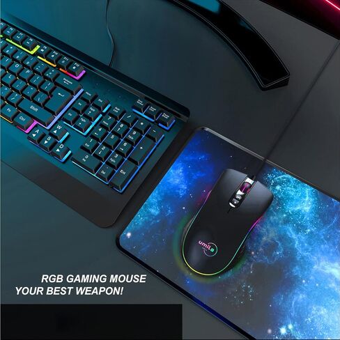 ماوس ألعاب UMILA PC مع أزرار جانبية، ماوس سلكي، أجهزة كمبيوتر محمولة ماوس RGB، قابل للتعديل 8000 نقطة في البوصة، متوافق مع أجهزة الكمبيوتر التي تعمل بنظام Windows، أسود in Kuwait