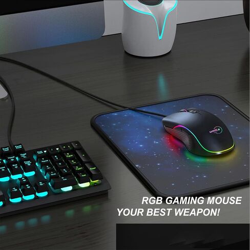 ماوس ألعاب UMILA PC مع أزرار جانبية، ماوس سلكي، أجهزة كمبيوتر محمولة ماوس RGB، قابل للتعديل 8000 نقطة في البوصة، متوافق مع أجهزة الكمبيوتر التي تعمل بنظام Windows، أسود in Kuwait