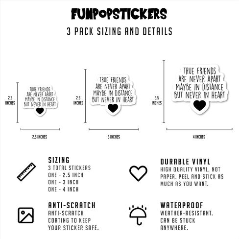 True Friends are Never Apart Sticker Inspirational Quotes Stickers - 3 Pack - Set of 2.5, 3 and 4 Inch Vinyl Laptop Stickers - for Laptop, Phone, Water Bottle, Car & More Decal (3 Pack) S1091-3Pack in Kuwait