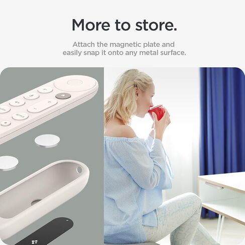 Spigen Silicone Fit Designed for Google TV (4K) Voice Remote 2024 Remote Case Cover with Shockproof Magnetic Technology and Wrist Strap (Metal Plate and Magnetic Included) - Hazel in Saudi Arabia