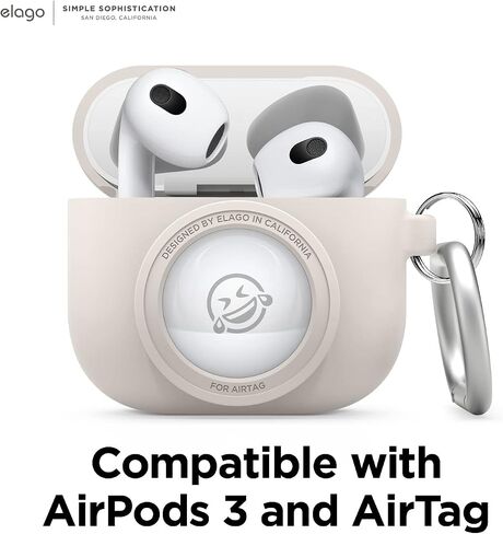 elago Snapshot Compatible with AirPod Case with AirTag Holder (AirPods 3) - Cute Camera Design with Keychain, Durable Silicone, Supports Wireless Charging - Tracking Device Not Included in Kuwait