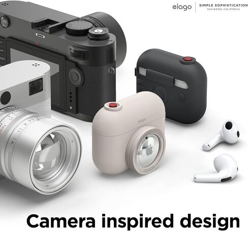 elago Snapshot Compatible with AirPod Case with AirTag Holder (AirPods 3) - Cute Camera Design with Keychain, Durable Silicone, Supports Wireless Charging - Tracking Device Not Included in Kuwait