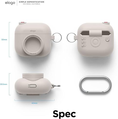 elago Snapshot Compatible with AirPod Case with AirTag Holder (AirPods 3) - Cute Camera Design with Keychain, Durable Silicone, Supports Wireless Charging - Tracking Device Not Included in Kuwait