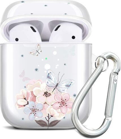 JAHOLAN Clear Case Cover Butterfly Cute Protective Soft Shockproof Cover with Keychain for Women Girls Compatible with AirPods 1st 2nd Generation Butterfly Flower Pink in Saudi Arabia