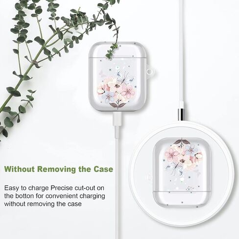 JAHOLAN Clear Case Cover Butterfly Cute Protective Soft Shockproof Cover with Keychain for Women Girls Compatible with AirPods 1st 2nd Generation Butterfly Flower Pink in Saudi Arabia