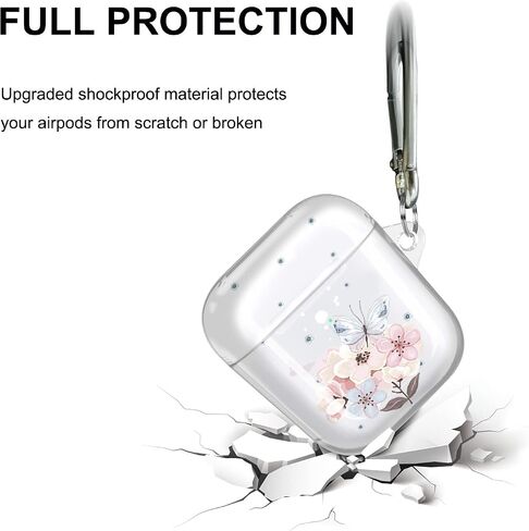 JAHOLAN Clear Case Cover Butterfly Cute Protective Soft Shockproof Cover with Keychain for Women Girls Compatible with AirPods 1st 2nd Generation Butterfly Flower Pink in Saudi Arabia
