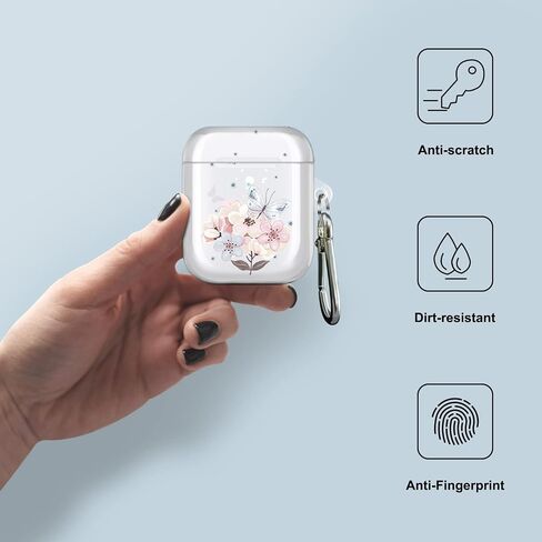 JAHOLAN Clear Case Cover Butterfly Cute Protective Soft Shockproof Cover with Keychain for Women Girls Compatible with AirPods 1st 2nd Generation Butterfly Flower Pink in Saudi Arabia