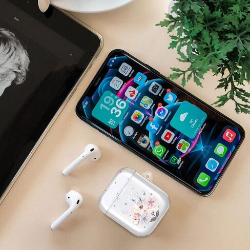 JAHOLAN Clear Case Cover Butterfly Cute Protective Soft Shockproof Cover with Keychain for Women Girls Compatible with AirPods 1st 2nd Generation Butterfly Flower Pink in Saudi Arabia