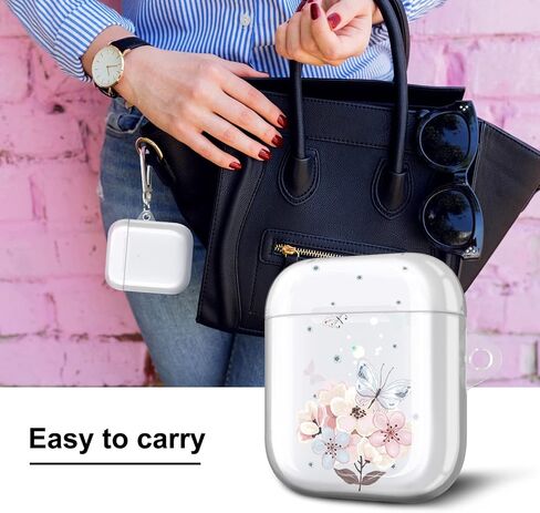 JAHOLAN Clear Case Cover Butterfly Cute Protective Soft Shockproof Cover with Keychain for Women Girls Compatible with AirPods 1st 2nd Generation Butterfly Flower Pink in Saudi Arabia
