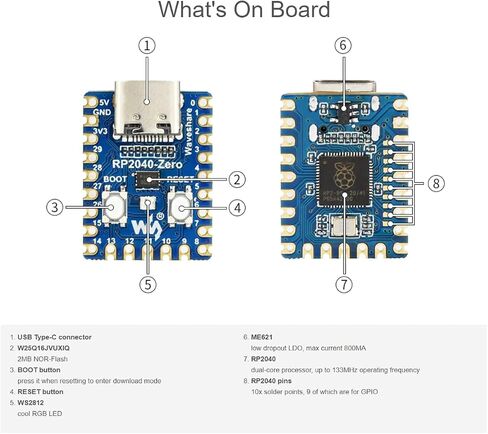 waveshare 2 Pack RP2040-Zero Mini Board High-Performance Pico-Like MCU Board Based on Raspberry Pi Microcontroller Chip RP2040,USB-C Connector,Low-Cost, Support C/C++,MicroPython in Saudi Arabia