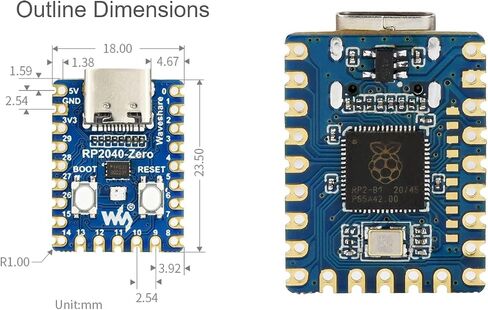 waveshare 2 Pack RP2040-Zero Mini Board High-Performance Pico-Like MCU Board Based on Raspberry Pi Microcontroller Chip RP2040,USB-C Connector,Low-Cost, Support C/C++,MicroPython in Saudi Arabia