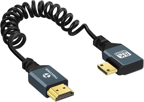 8K Right Angle Mini HDMI to HDMI Coiled Cable 3.3FT, 90 Degree HDMI to Mini HDMI Male to Male Spiral Cord, Support 8K@60Hz 4K@120Hz 48Gbps for Nikon, DSLR, Camcorder, Laptop, Tablet in Saudi Arabia