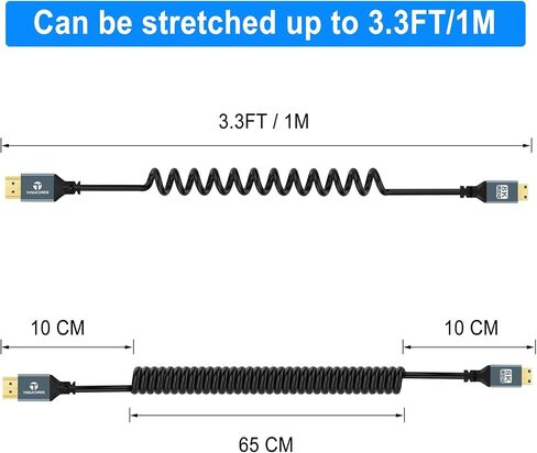 8K Right Angle Mini HDMI to HDMI Coiled Cable 3.3FT, 90 Degree HDMI to Mini HDMI Male to Male Spiral Cord, Support 8K@60Hz 4K@120Hz 48Gbps for Nikon, DSLR, Camcorder, Laptop, Tablet in Saudi Arabia