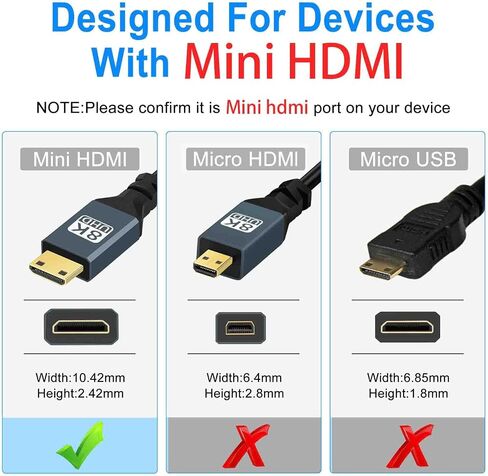 8K Right Angle Mini HDMI to HDMI Coiled Cable 3.3FT, 90 Degree HDMI to Mini HDMI Male to Male Spiral Cord, Support 8K@60Hz 4K@120Hz 48Gbps for Nikon, DSLR, Camcorder, Laptop, Tablet in Saudi Arabia