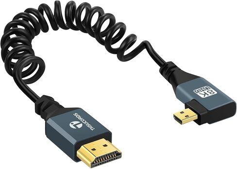 8K Right Angle Mini HDMI to HDMI Coiled Cable 3.3FT, 90 Degree HDMI to Mini HDMI Male to Male Spiral Cord, Support 8K@60Hz 4K@120Hz 48Gbps for Nikon, DSLR, Camcorder, Laptop, Tablet in Saudi Arabia