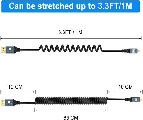 8K Right Angle Mini HDMI to HDMI Coiled Cable 3.3FT, 90 Degree HDMI to Mini HDMI Male to Male Spiral Cord, Support 8K@60Hz 4K@120Hz 48Gbps for Nikon, DSLR, Camcorder, Laptop, Tablet in Saudi Arabia