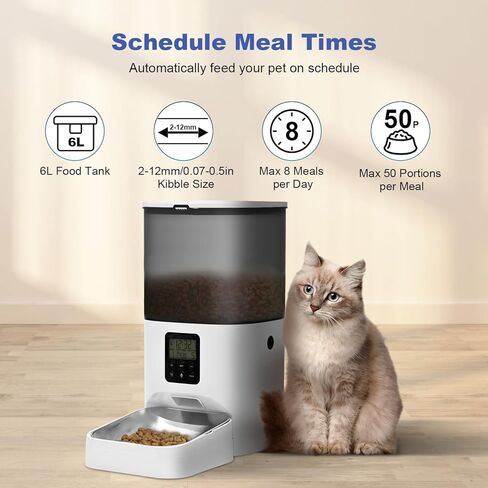 Automatic Cat Feeder, 4L Cat Food Dispenser with Timer Interactive Voice Recorder, Auto Cat Feeder with Desiccant Bag 1-8 Meals Dry Food, White Translucent in Kuwait