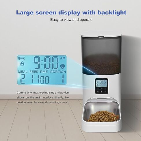 Automatic Cat Feeder, 4L Cat Food Dispenser with Timer Interactive Voice Recorder, Auto Cat Feeder with Desiccant Bag 1-8 Meals Dry Food, White Translucent in Kuwait