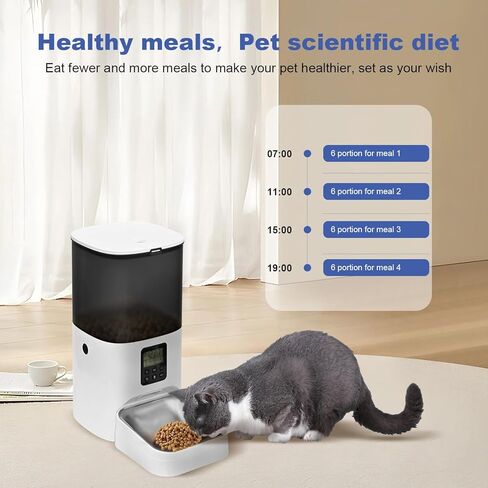 Automatic Cat Feeder, 4L Cat Food Dispenser with Timer Interactive Voice Recorder, Auto Cat Feeder with Desiccant Bag 1-8 Meals Dry Food, White Translucent in Kuwait