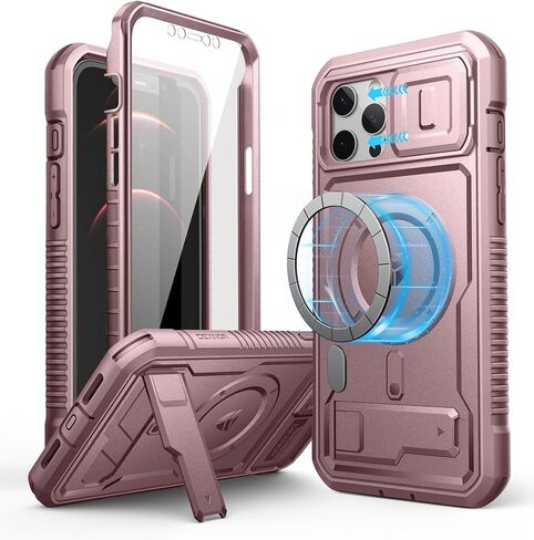 حافظة Dexnor لهاتف iPhone 12 Pro Max مع غطاء كاميرا [متوافقة مع MagSafe] [واقي شاشة مدمج] غطاء مغناطيسي متين مقاوم للصدمات لكامل الجسم مع مسند، أسود in Kuwait
