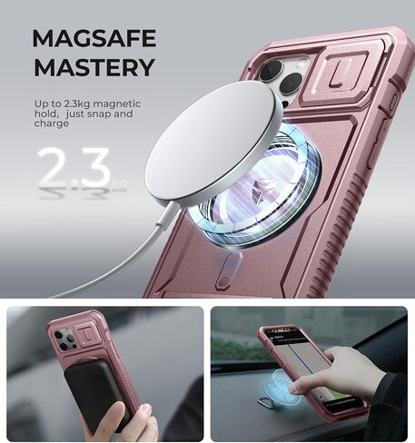 حافظة Dexnor لهاتف iPhone 12 Pro Max مع غطاء كاميرا [متوافقة مع MagSafe] [واقي شاشة مدمج] غطاء مغناطيسي متين مقاوم للصدمات لكامل الجسم مع مسند، أسود in Kuwait